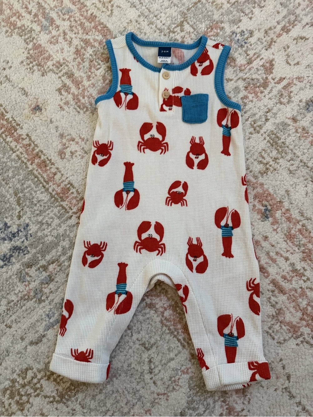 Old navy Red Lobster Print Baby Romper with Blue Trim